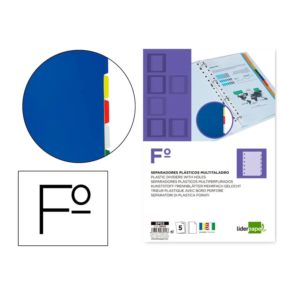 Liderpapel Separador liderpapel plastico juego de 5 separadores folio 16 taladros