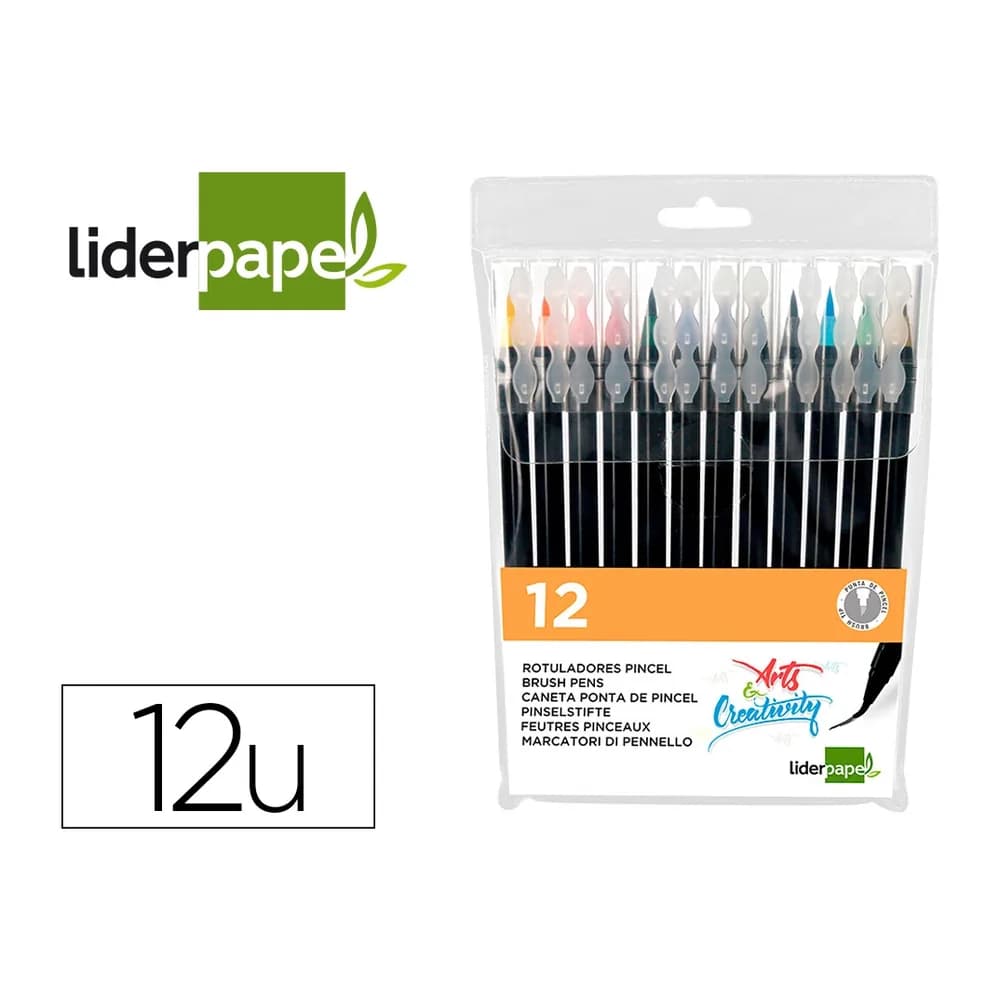 Liderpapel Rotulador liderpapel punta pincel extra suave bolsa de 12 unidades colores surtidos
