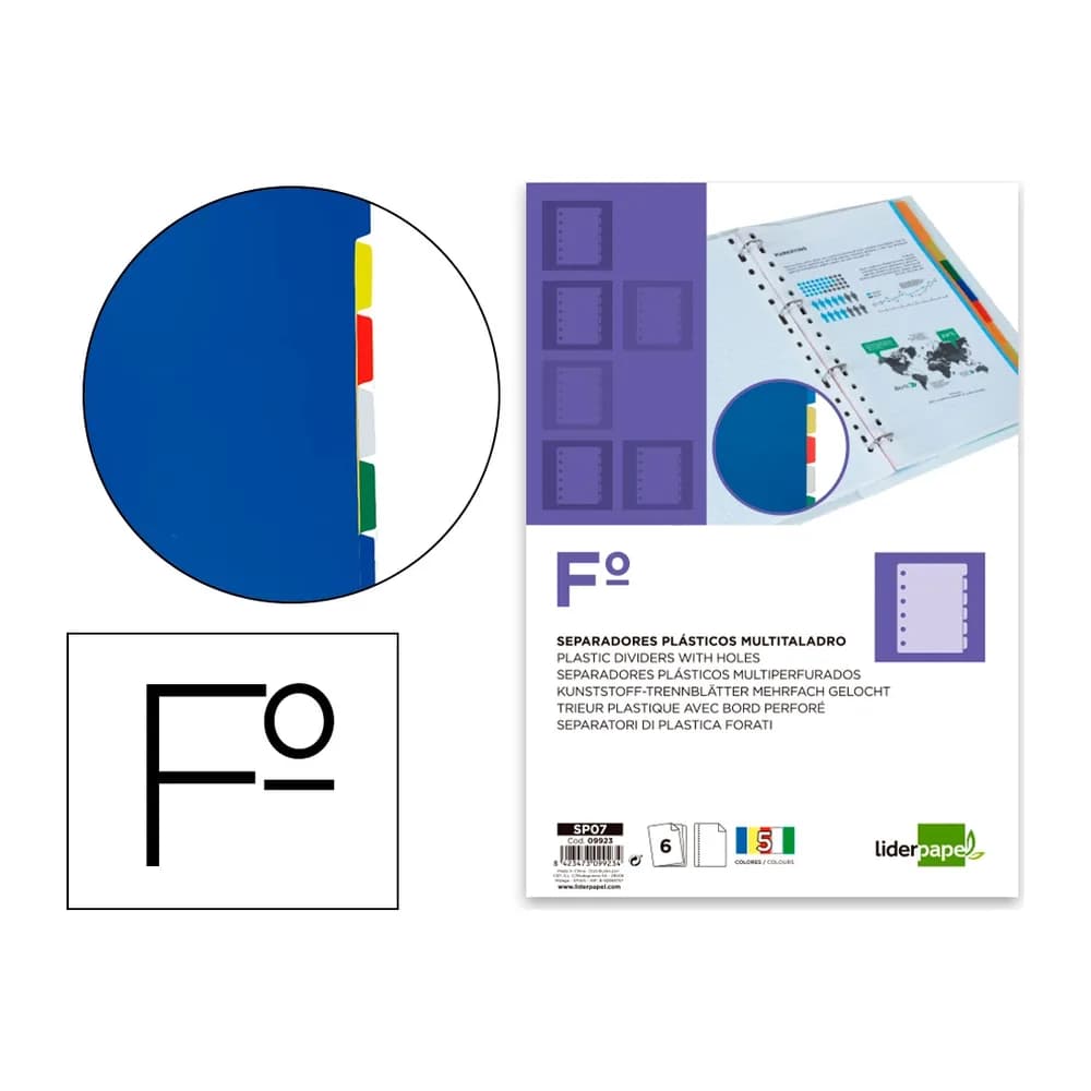 Liderpapel Separador liderpapel plastico juego de 6 separadores folio 16 taladros