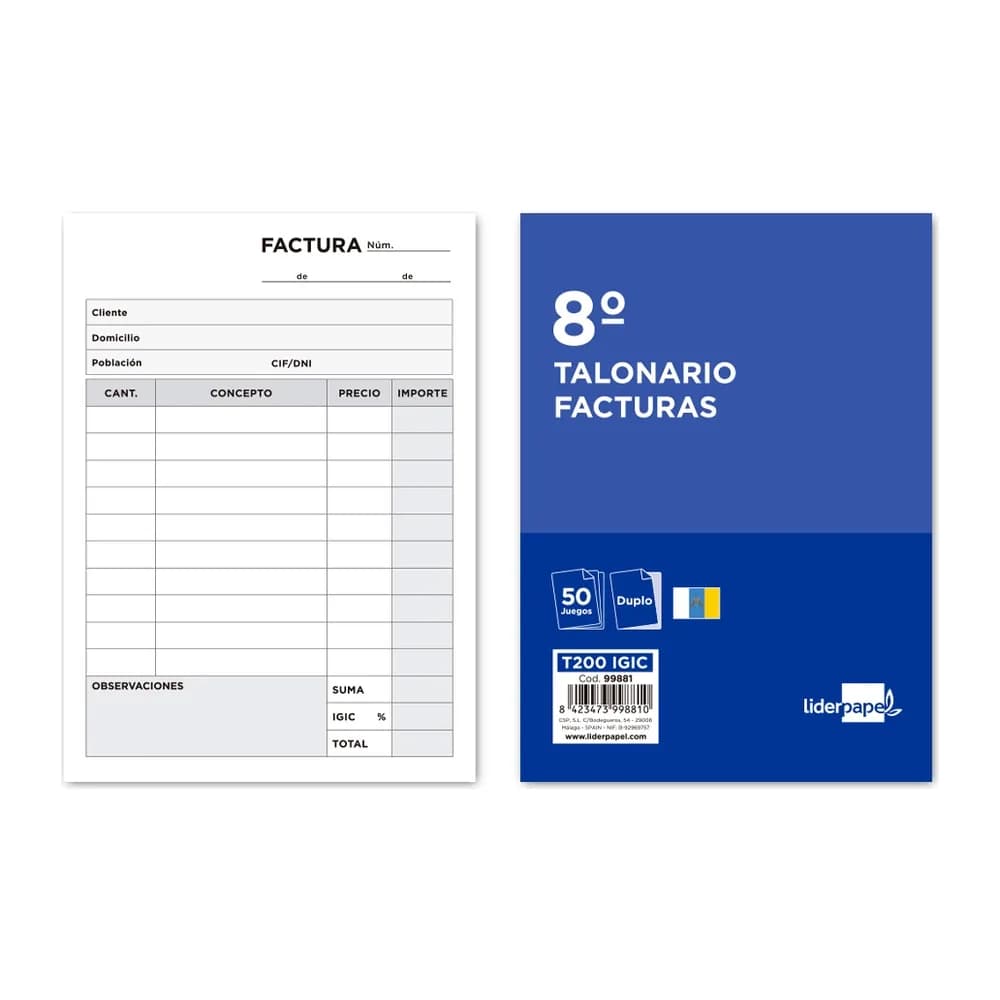 Liderpapel Talonario liderpapel facturas 8º original y copia t200 con i.g.i.c