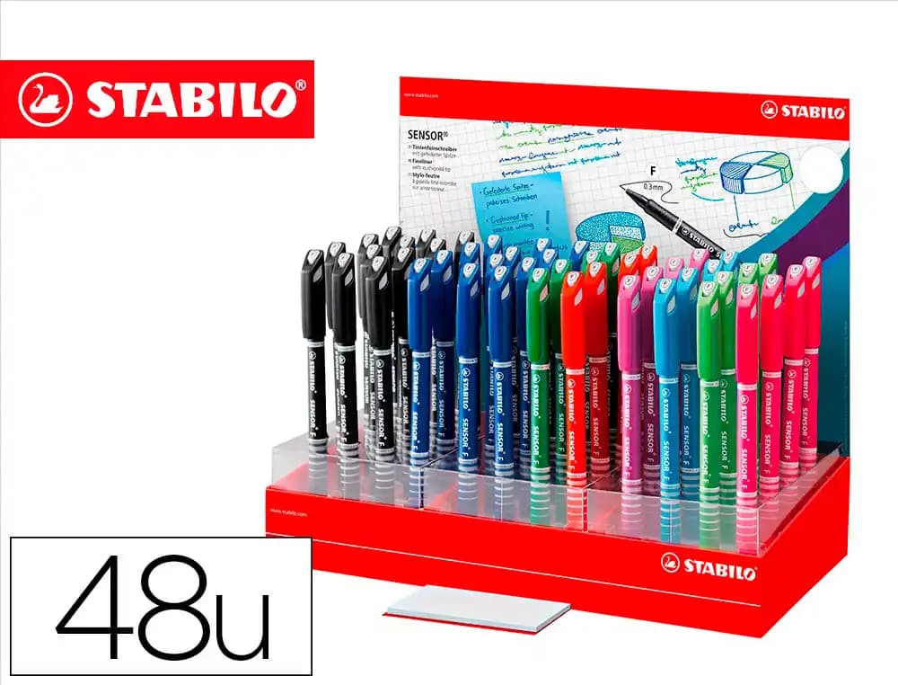 Stabilo Rotulador stabilo sensor punta de fibra 0,3 mm expositor de 48 unidades colores surtidos