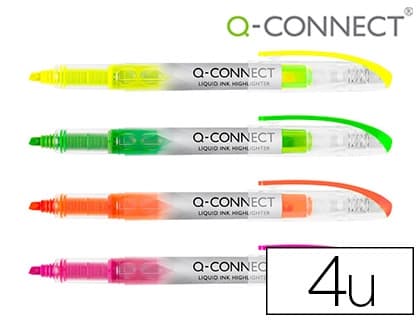 Q-connect Rotulador q-connect fluorescente punta biselada tinta liquida bolsa de 4 unidades colores surtidos
