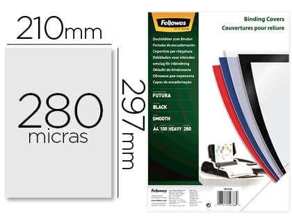 Fellowes Tapa de encuadernacion fellowes din a4 polipropileno negro 280 micras pack de 100 unidades