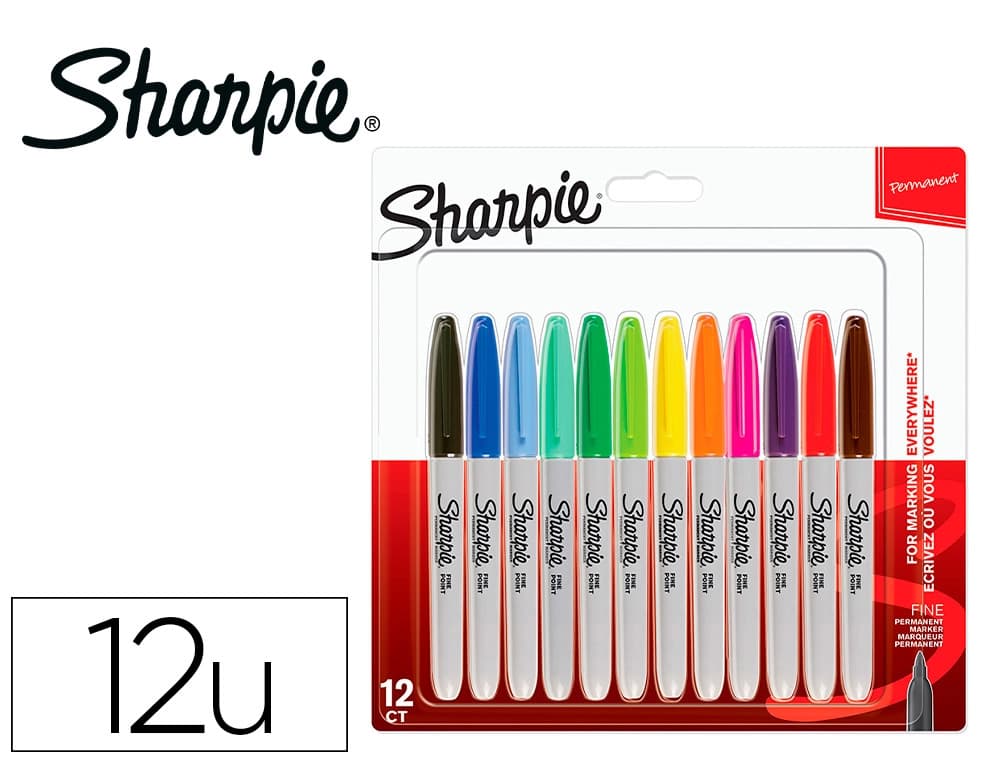 Sharpie Rotulador sharpie permanente fino blister 12 unidades colores surtidos