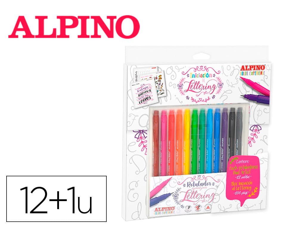 Alpino Set de dibujo alpino iniciacion al lettering 12 rotuladores punta fina y punta pincel colores surtidos