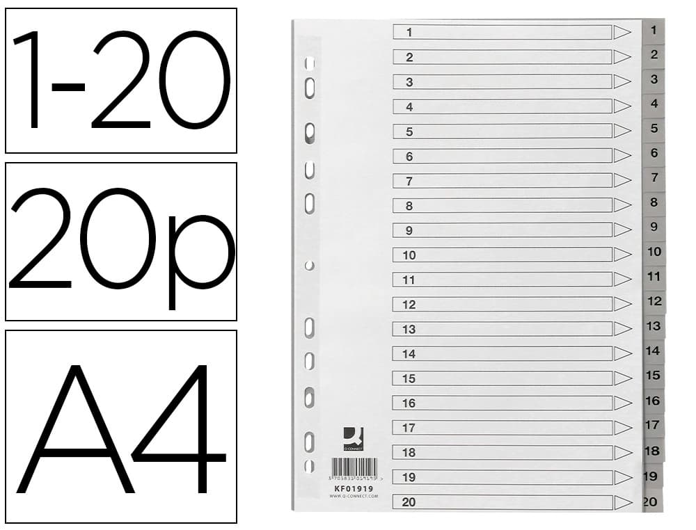 Q-connect Separador numerico q-connect plastico 1-20 juego de 20 separadores din a4 multitaladro