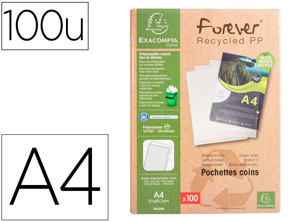 Exacompta Carpeta dossier uñero exacompta reciclado polipropileno 120 mc din a4 caja de 100 unidades