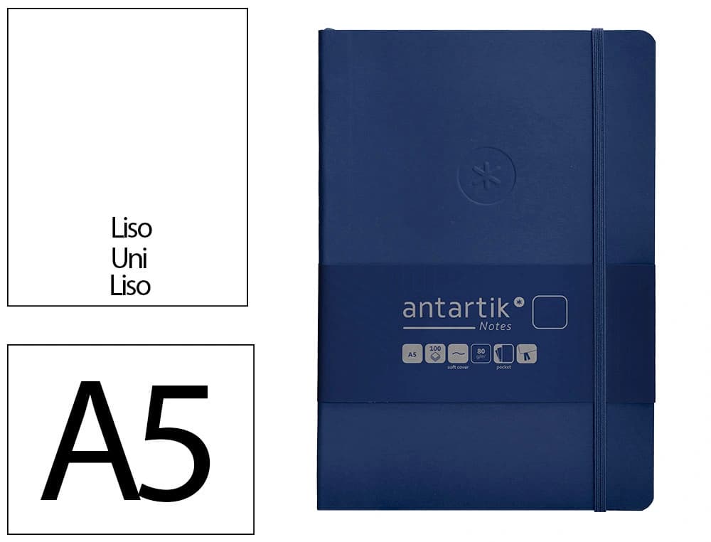 Antartik Cuaderno con gomilla antartik notes tapa blanda a5 hojas lisas azul marino 80 hojas 80 gr fsc