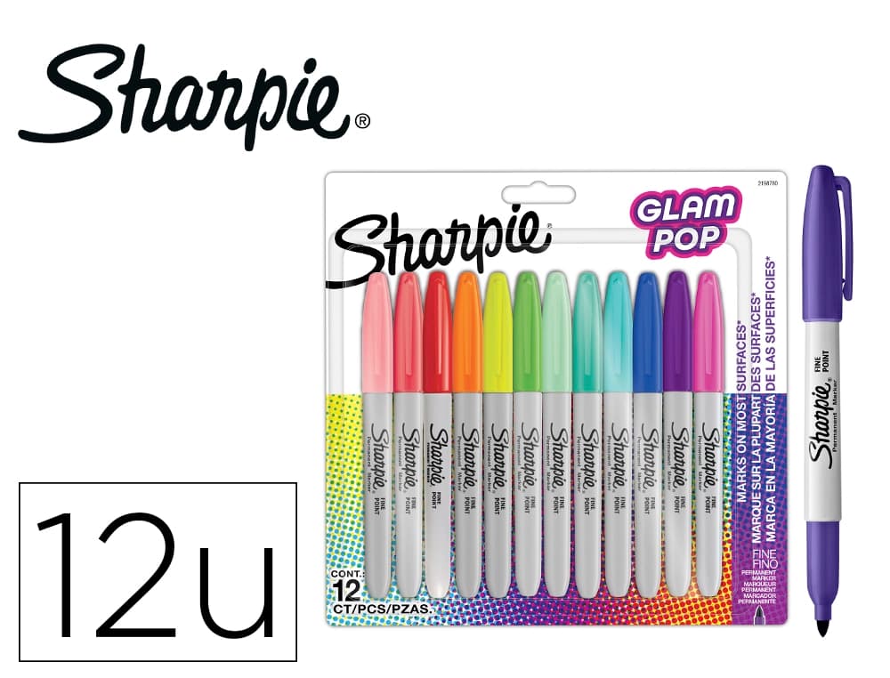Sharpie Rotulador sharpie permanente fino glam pop blister de 12 unidades colores surtidos