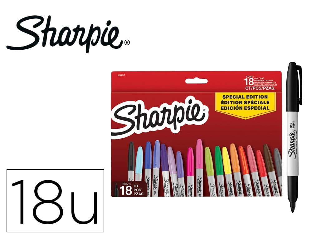 Sharpie Rotulador sharpie permanente fino pack vuelta al cole pez blister de 18 unidades colores surtidos
