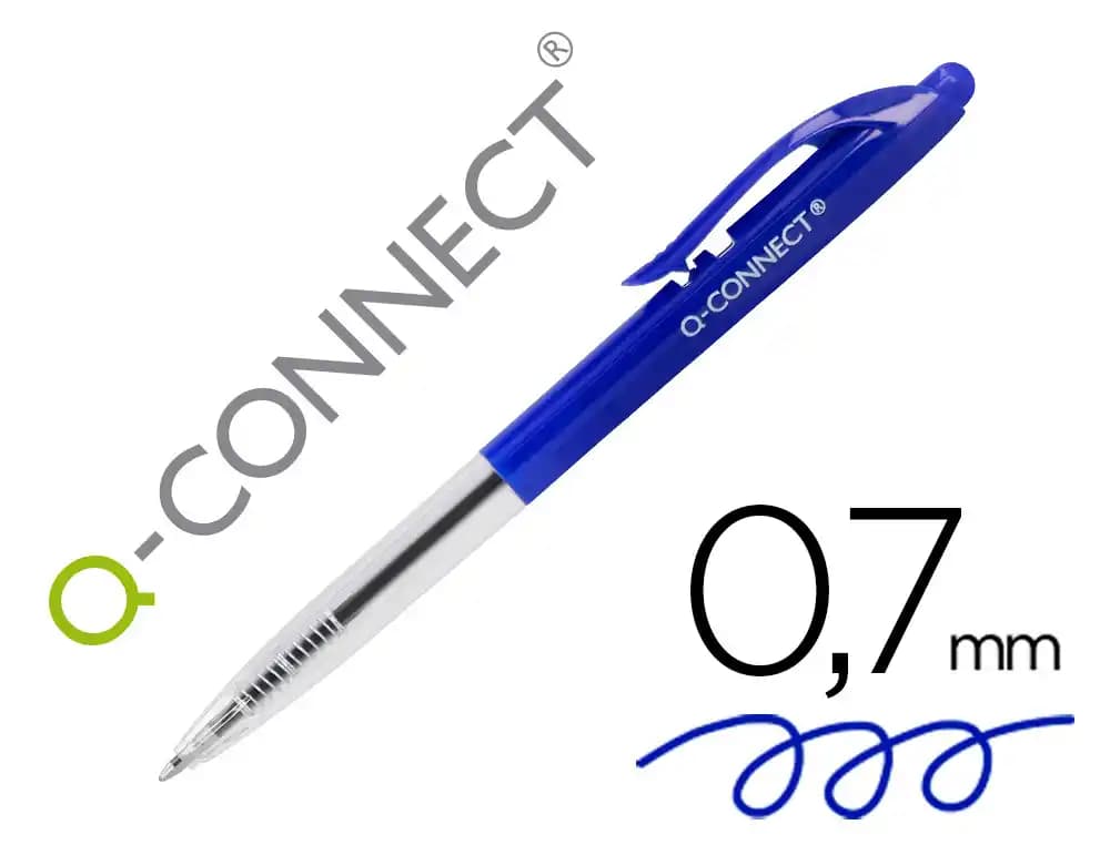 Q-connect Boligrafo q-connect retractil con clip diseño fino tinta aceite 0,7 mm color azul
