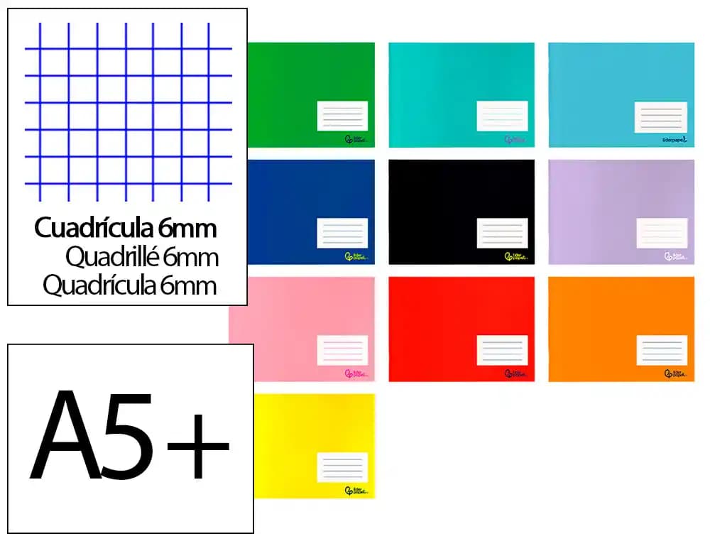 Liderpapel Libreta liderpapel smart a5 plus apaisado 32 hojas 75gr cuadro 6 mm con margen colores surtidos