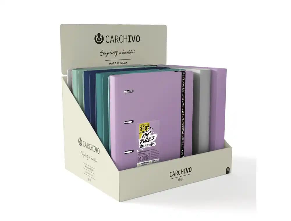 Carchivo Carpeta carchivo 360 my rules 4 anillas 20 mm pp foam a4 con gomilla expositor de 10 unidades colores surtidos