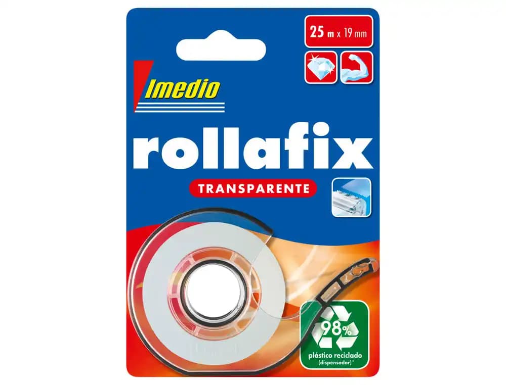 Imedio Miniportarrollo imedio rollafix transparente para cinta 25 m x 19 mm