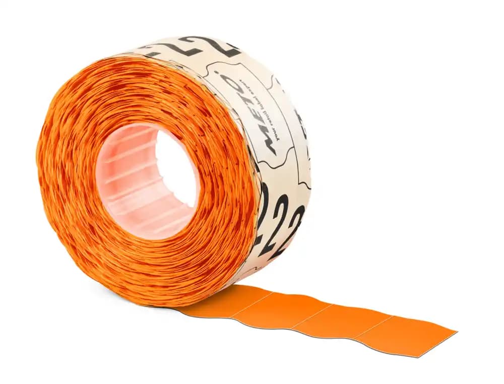 Meto Etiquetas meto naranja fluor 32x19 mm troqueladas adhesivo permanente rollo de 1000 unidades