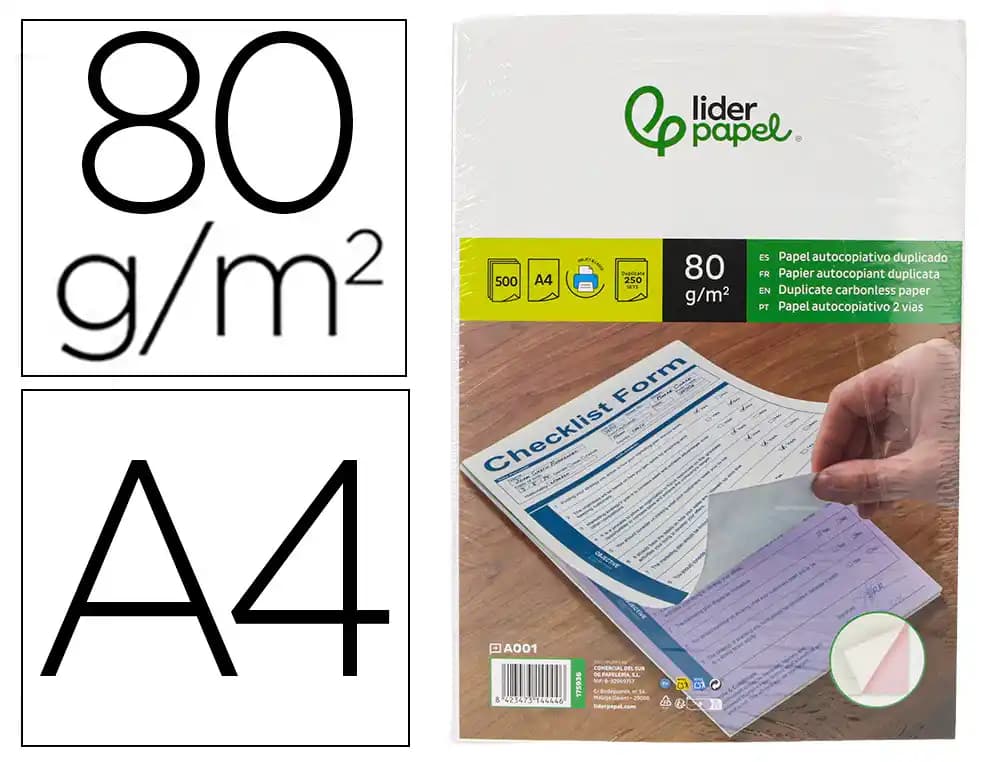 Liderpapel Papel autocopiativo liderpapel a4 prealzado duplicado blanco y rosa 80 g 500 hojas (250 juegos)