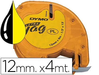 Dymo Cinta dymo 12mmx4mt -negro/amarillo para maquina letratag