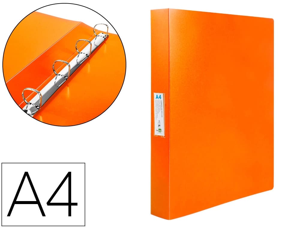 Liderpapel Carpeta liderpapel 4 anillas 25 mm mixtas 43431 polipropileno din a4 naranja serie frosty