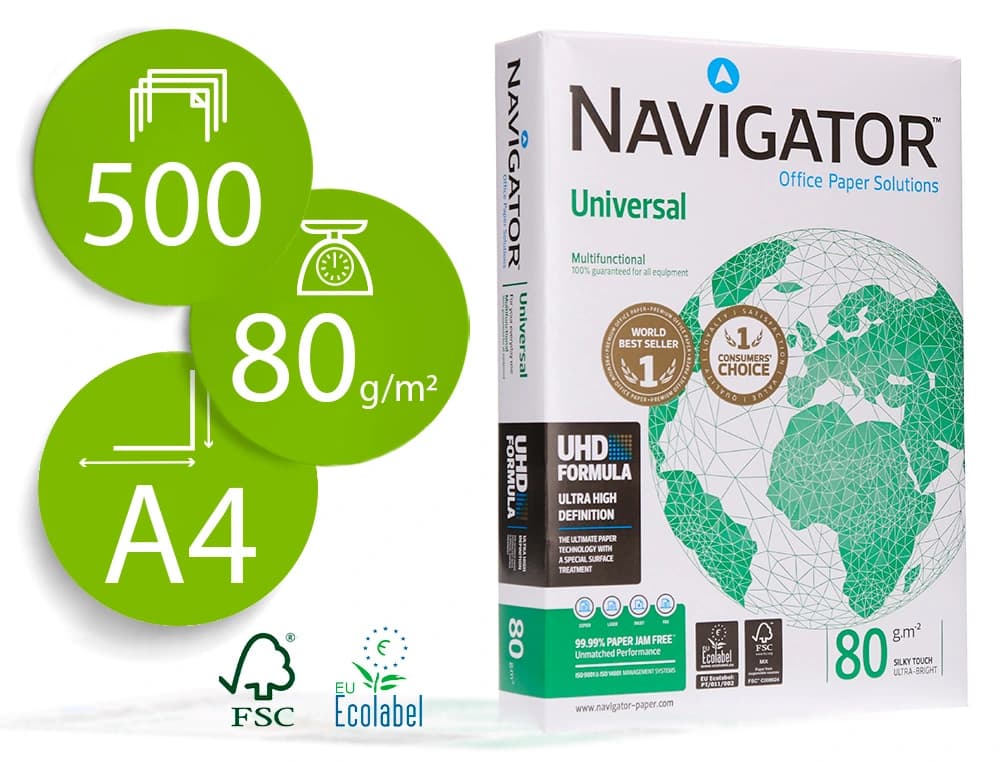 Navigator Papel fotocopiadora navigator din a4 80 gramos paquete de 500 hojas