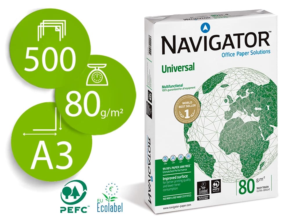 Navigator Papel fotocopiadora navigator din a3 80 gramos papel multiuso ink-jet y laser paquete de 500 hojas