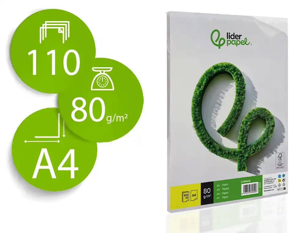 Liderpapel Papel liderpapel a4 8og/m2 liso paquete de 100 hojas + 10 hojas gratis