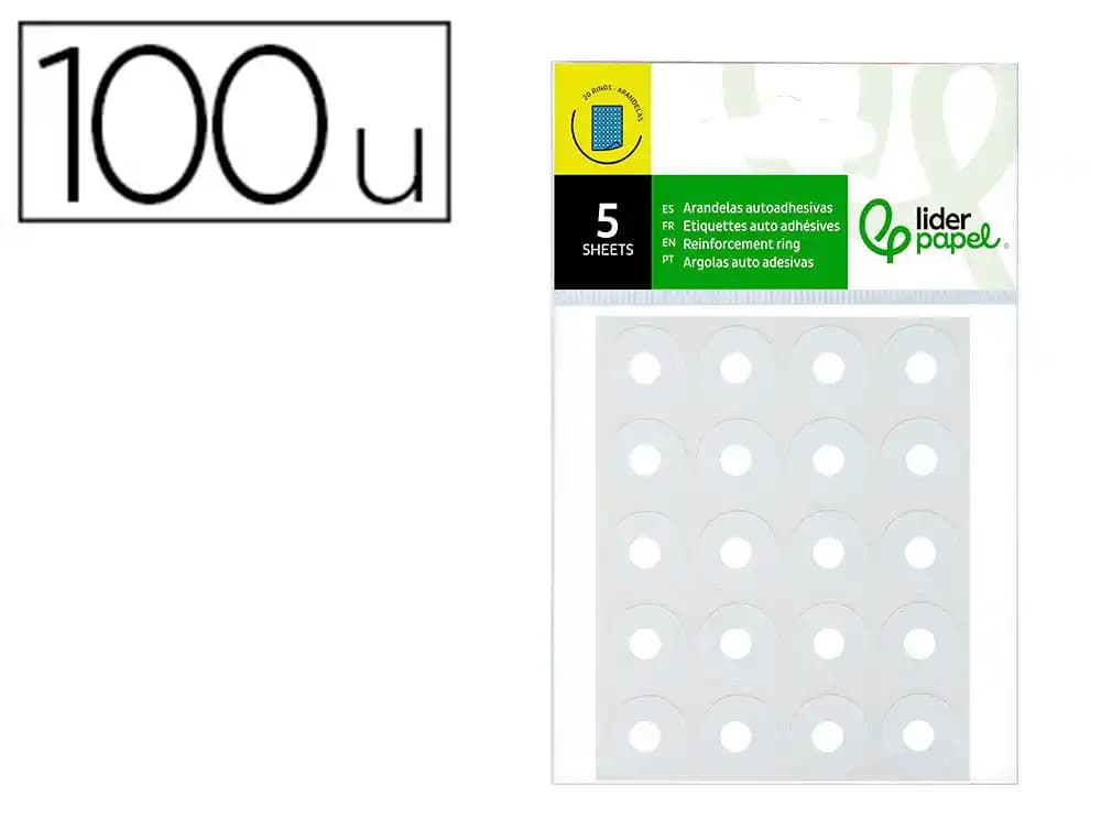 Liderpapel Arandela autoadhesiva liderpapel blanca blister de 100 unidades