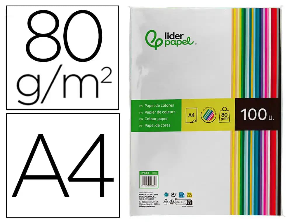 Liderpapel Papel color liderpapel a4 80gr 25 colores surtidos paquete de 100 hojas