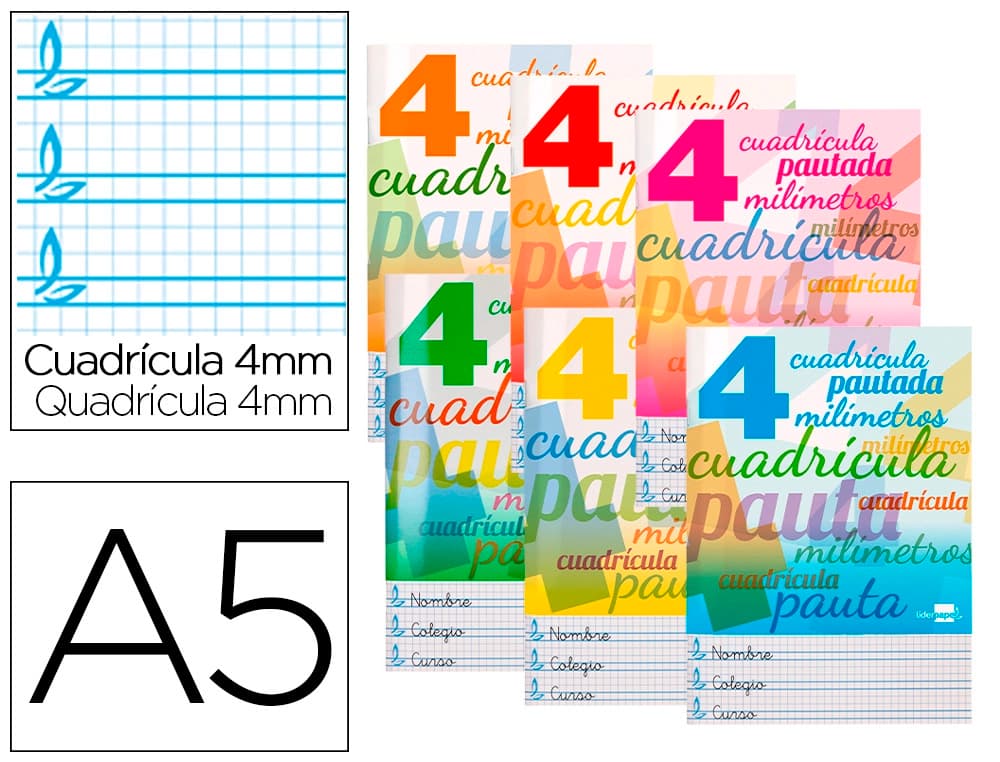 Liderpapel Libreta liderpapel pautaguia tapa cartoncillo 32 hojas din a5 70 g cuadriculado pautado 4 mm