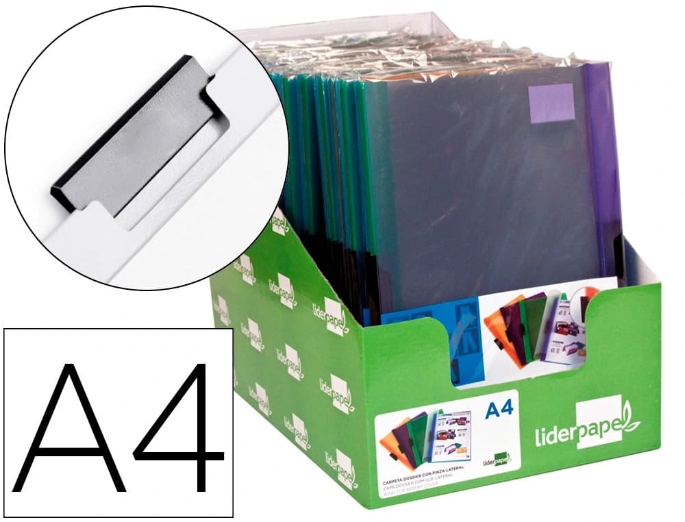 Liderpapel Carpeta liderpapel dossier pinza lateral polipropileno din a4 30 hojas pack de 4 colores surtidos