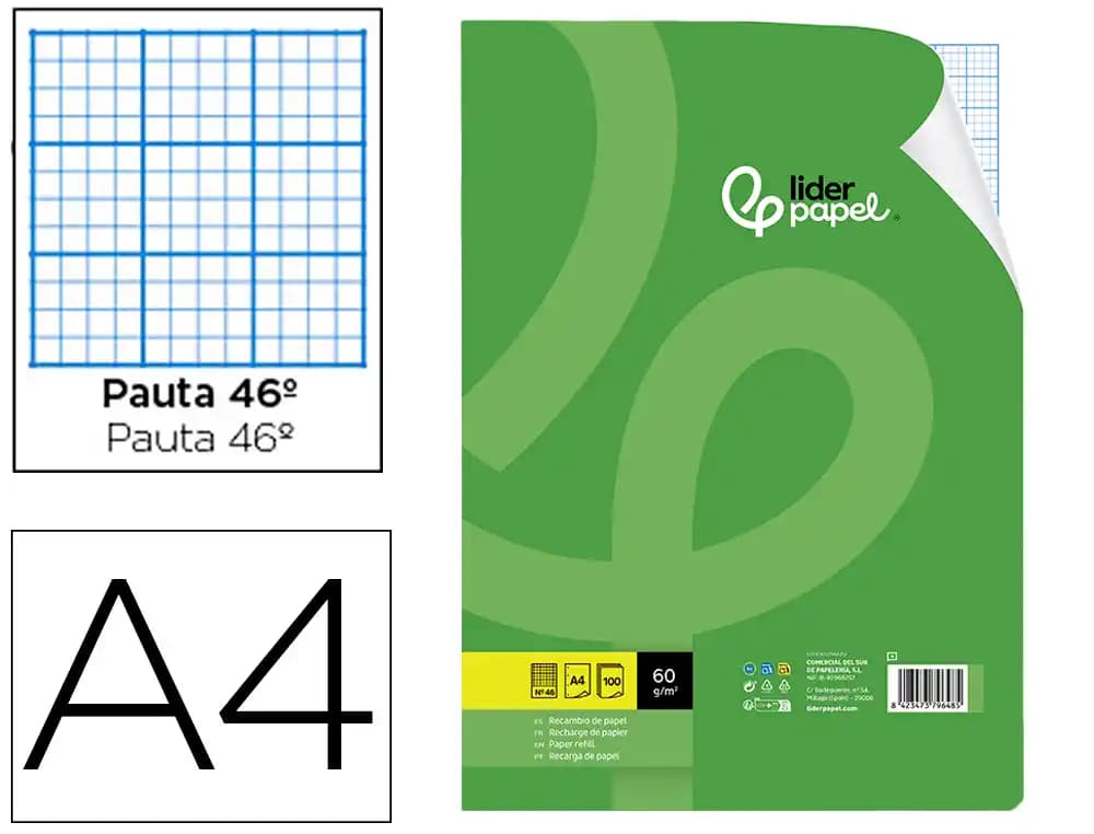 Liderpapel Recambio liderpapel a4 100 hojas 60gr rayado nº 46 4 taladros