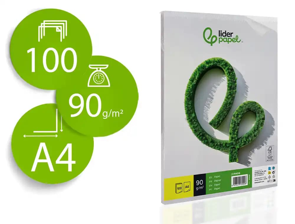 Liderpapel Papel liderpapel a4 90g/m2 liso paquete de 100 hojas