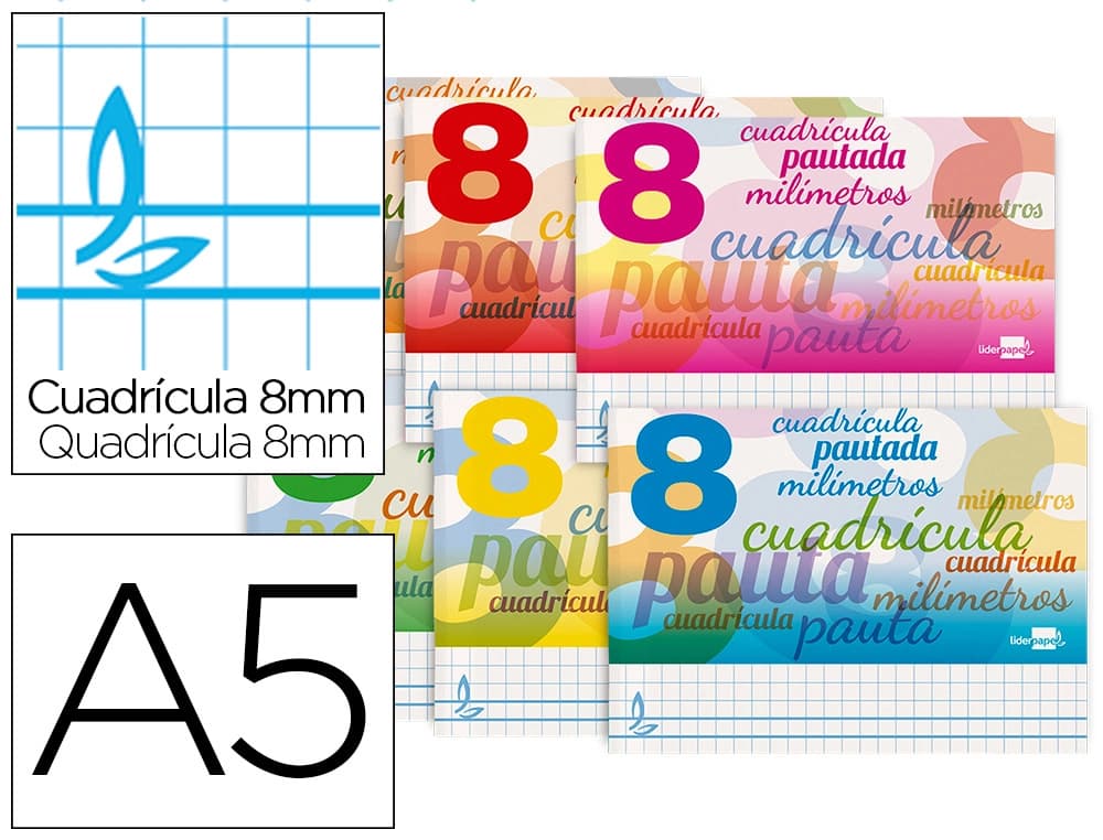 Liderpapel Libreta liderpapel pautaguia tapa cartoncillo 32 hojas din a5 70gr cuadriculado pautado 8 mm apaisado con margen
