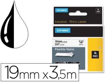 Dymo Cinta dymo rhino nylon flexible blanco -negro 19mmx 3,5 m tape label