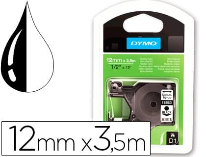 Dymo Cinta dymo negro blanco 12mm x3,5 m d1 nylon