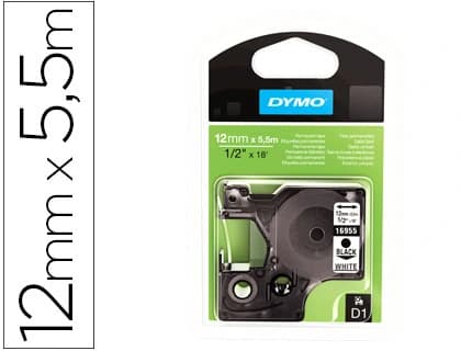 Dymo Cinta dymo negro blanco 12mm x 5,5 m d1 polyester adhesivo permanente