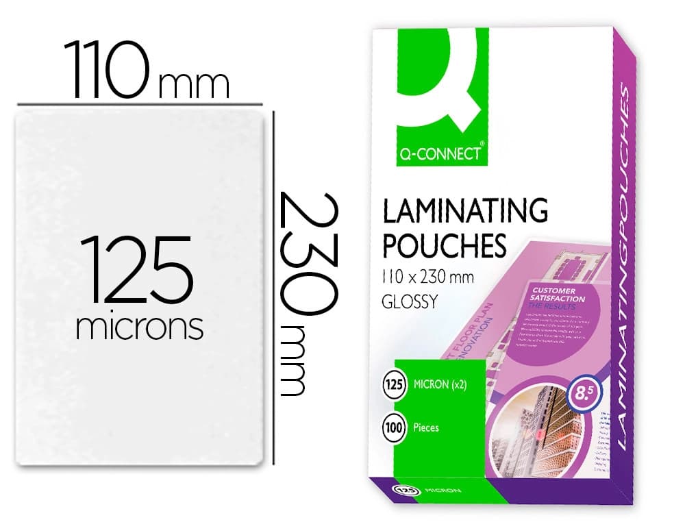 Q-connect Bolsa de plastificar q-connect 110 x 230 mm 125 mc carnet de conducir caja de 100 unidades