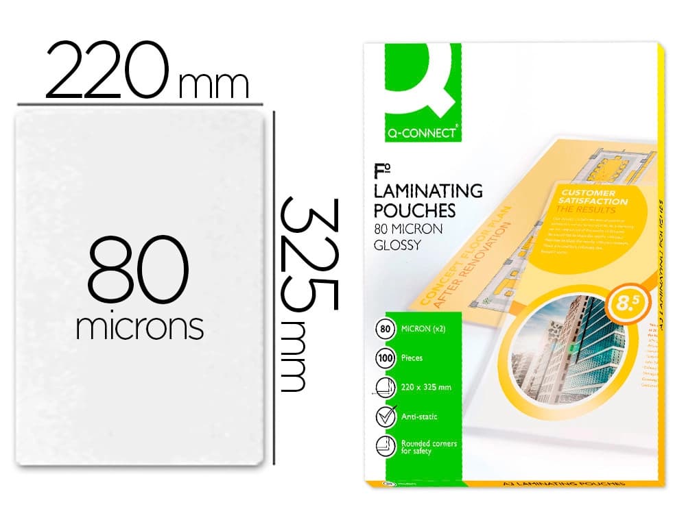 Q-connect Bolsa de plastificar q-connect 325 x 220 mm 80 mc folio caja de 100 unidades