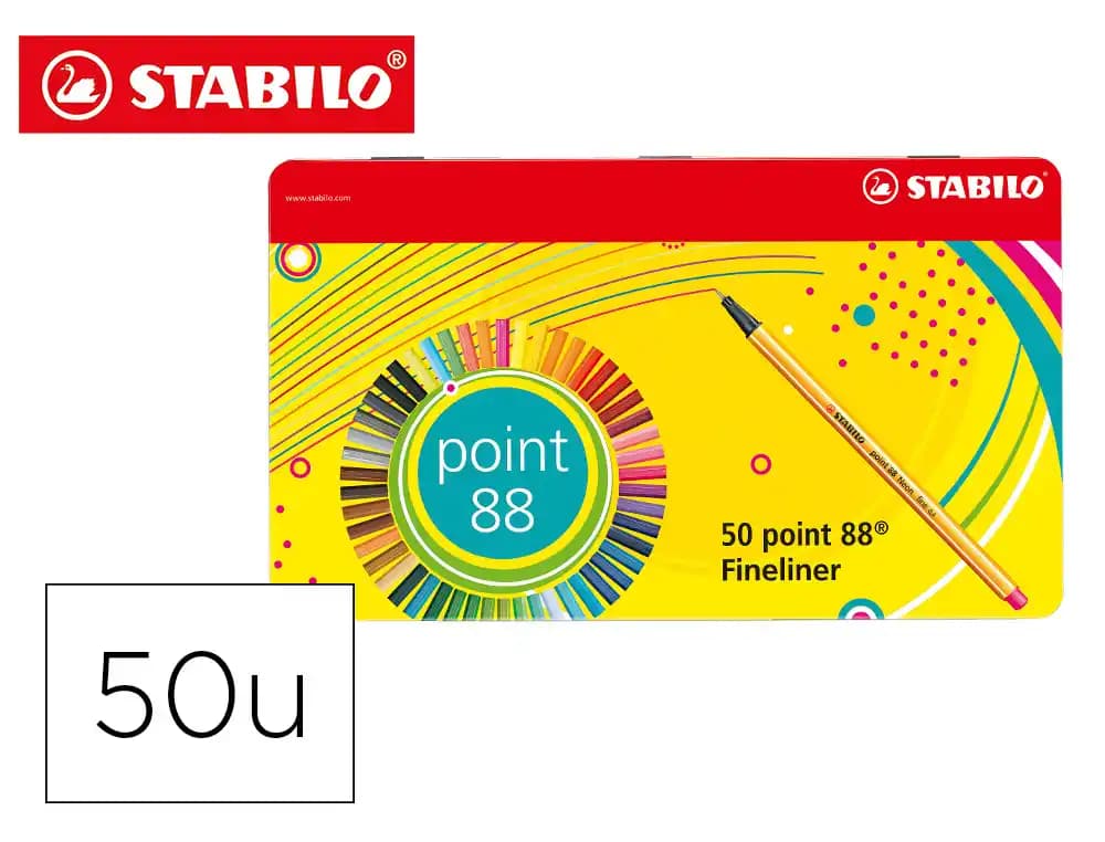 Stabilo Rotulador stabilo punta de fibra 0,4 mm point 88 estuche metal 50 colores surtidos