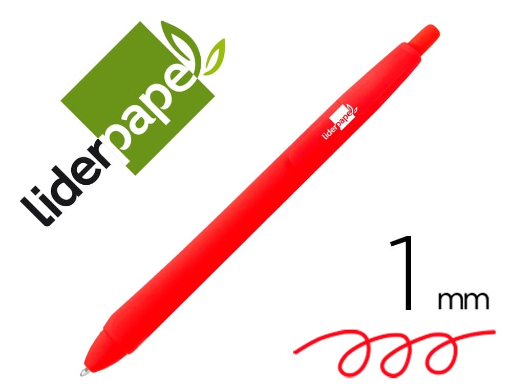 Liderpapel Boligrafo liderpapel gummy touch retractil 1 mm tinta roja