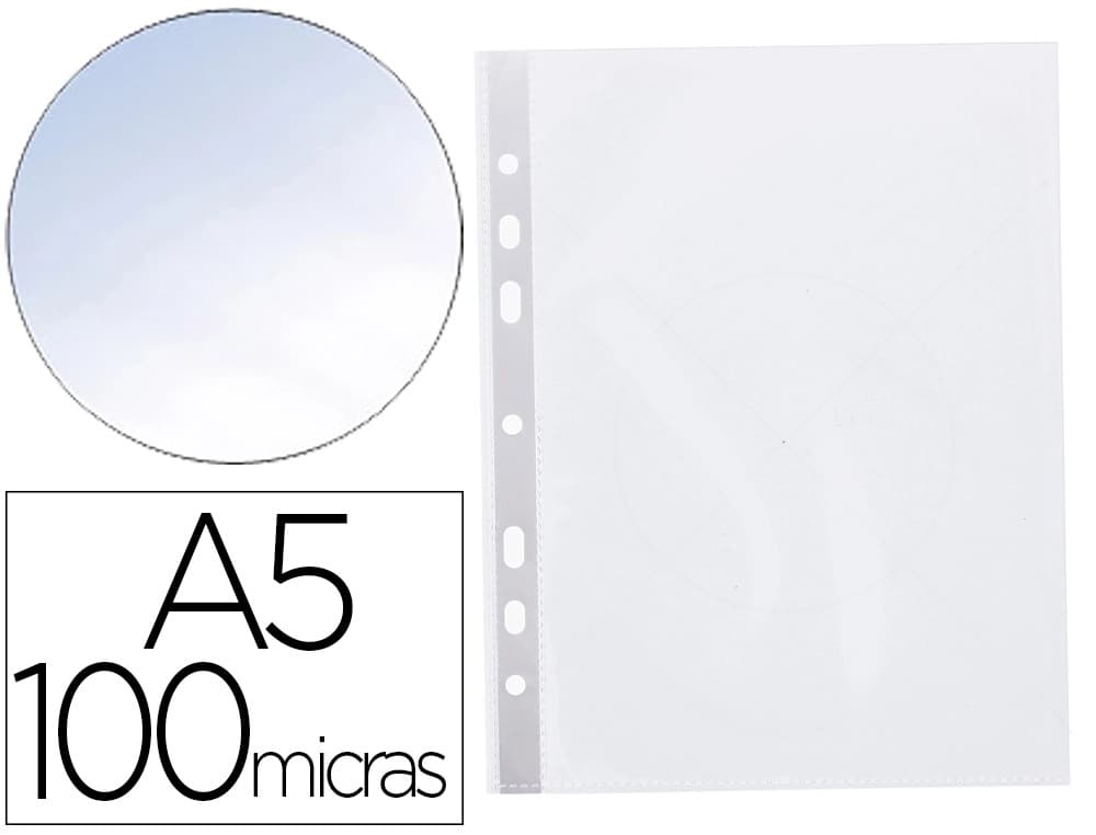 Q-connect Funda multitaladro q-connect din a5 100 mc cristal 6 taladros
