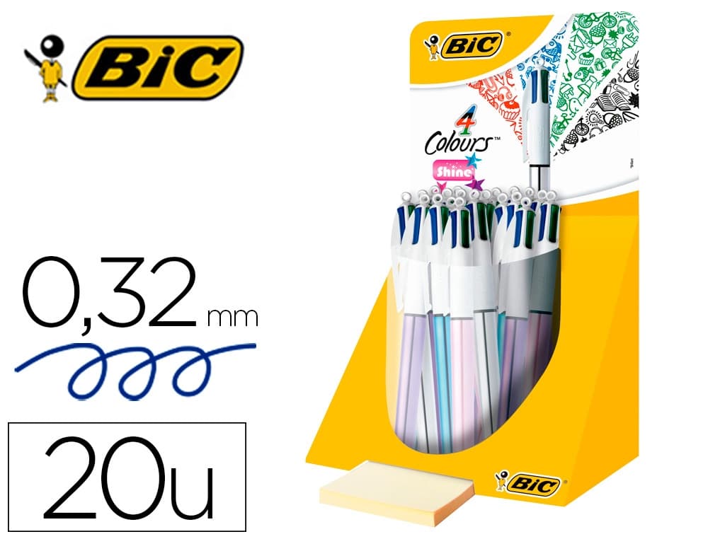 Bic Boligrafo bic cuatro colores shine colores metalizados punta de 1 mm presentacion en expositor