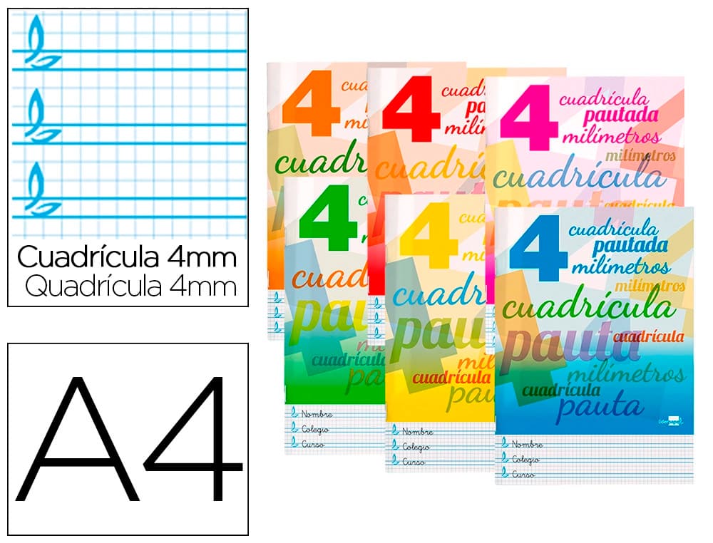 Liderpapel Libreta liderpapel pautaguia tapa cartoncillo 32 hojas din a4 70gr cuadriculado pautado 4 mm