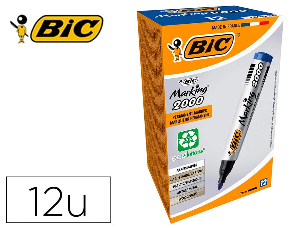 Bic Rotulador bic marcador eco permanente marking 2000 azul trazo 1,7 mm caja de 12 unidades