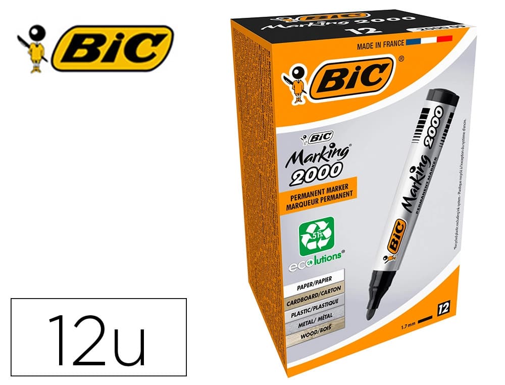 Bic Rotulador bic marcador eco permanente marking 2000 negro trazo 1,7 mm caja de 12 unidades