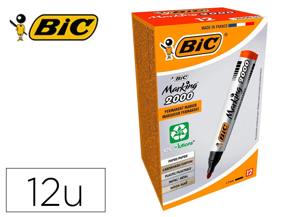 Bic Rotulador bic marcador eco permanente marking 2000 rojo trazo 1,7 mm caja de 12 unidades