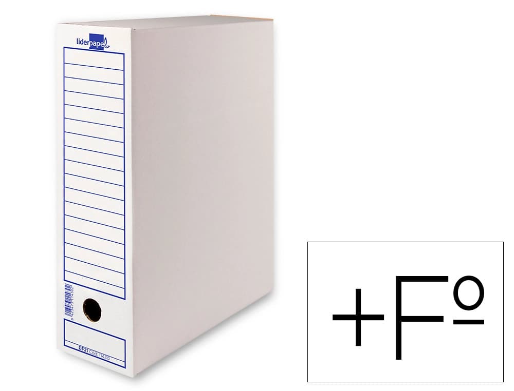 Caja archivo definitivo liderpapel 104 folio carton reciclado 325g/m2 lomo 100 mm 365x100x251 mm