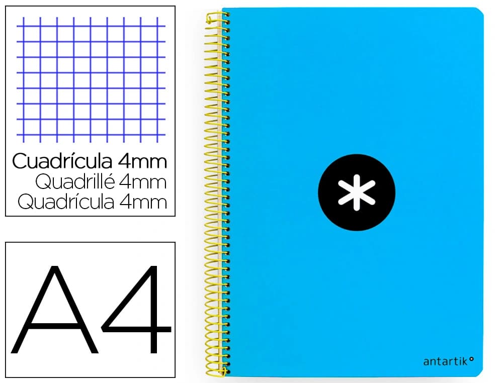 Cuaderno espiral a4 antartik tapa dura 80h 90gr cuadro 4mm con margen fluor