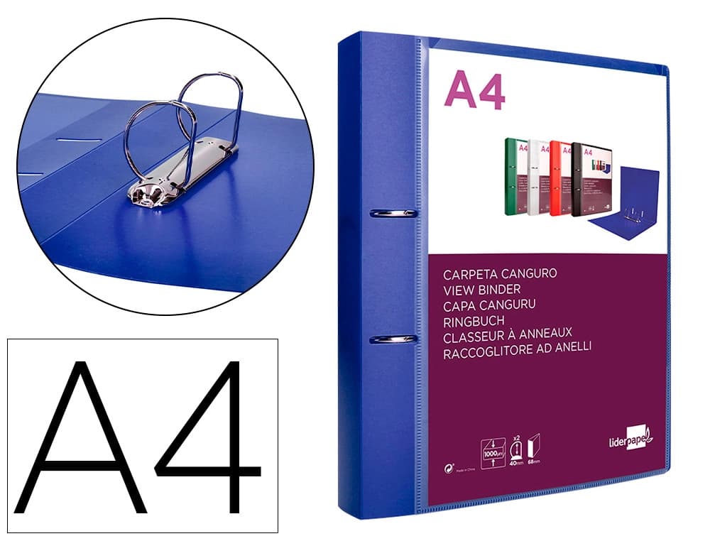 Carpeta liderpapel canguro 2 anillas 40 mm mixtas polipropileno din a4