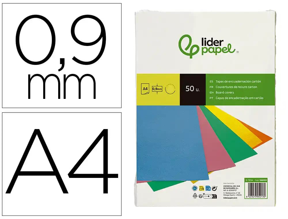 Tapa encuadernacion liderpapel carton a4 0,9mm azul fluor paquete de 50 unidades