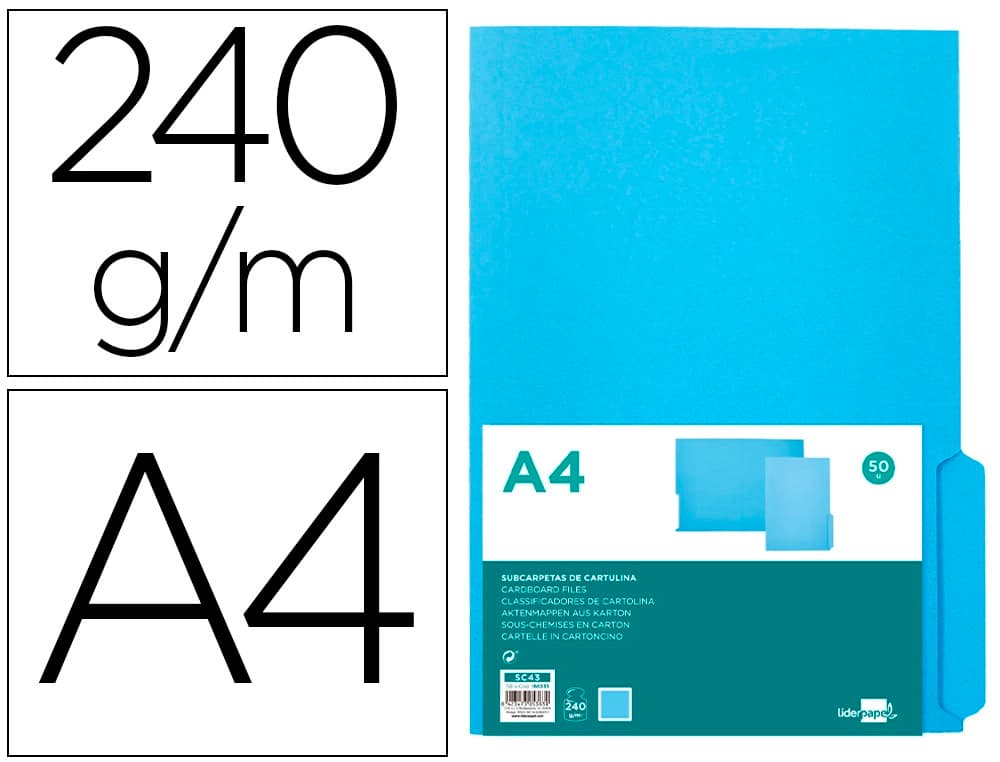 Subcarpeta liderpapel din a4 kraft interior blanco 240g/m2